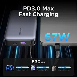 Потужний Повербанк для Ноутбука Ugreen 20000 65W з вбудованим Type C PD 3.0 QC 67W та швидкою зарядкою 20 вольт - мініатюра 2