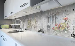 Кухонний фартух Фрески Цегла вінілова наклейка для кухні Архітектура Сірий 60х300 см Happy Pocket Z181320