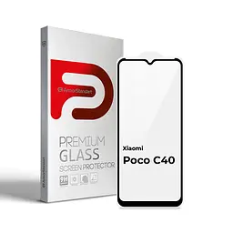 Захисне скло для Xiaomi Poco C40, Full Glue, 2.5D, на весь екран, глянцеве, загартоване 9H, повне проклеювання по всій поверхні, з чорною рамкою, протиударне, ArmorStandart (ARM62954)