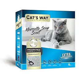 Білий бентонітовий наповнювач із ароматом марсельського мила Cat's Way 6 л