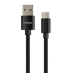 Дата кабель USB 2.0 AM to USB-C 1.0m nylon black Vinga (VCPDCTCNB1BK) - мініатюра 2