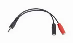 Аудіо-кабель Cablexpert (CCA-417) 3.5мм 4-pin plug - 3.5мм stereo + mono microphone sockets 0,2м, стерео, Black
