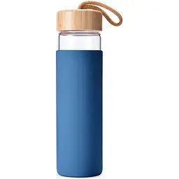 Пляшка скляна OldBro бамбукова кришка із захисним силіконовим чохлом Azul marino 590 мл