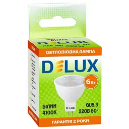 Лампочка Delux JCDR 6 Вт 4100K 220В GU5.3 (90019265) - мініатюра 2