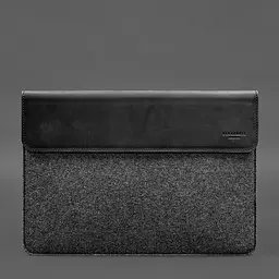 Чохол-конверт BlankNote із клапаном шкіра+фетр для MacBook 14" Чорний Crazy Horse - мініатюра 5