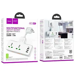 Подовжувач Hoco Voyage 2-position expansion socket AC11A 3USB/Type-C, 10A - мініатюра 2