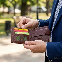 Зручний чоловічий гаманець з хлястиком із натуральної шкіри KARYA 21088 світло-коричневий - мініатюра 2