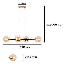Люстра стельова Levistella 7529909-4 GOLD+BR, 4 плафона, E27, золото, метал, сучасний стиль - мініатюра 2