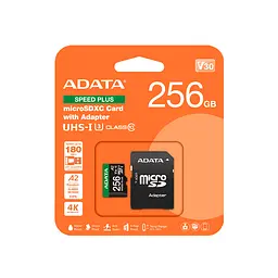 Карта пам'яті microSDXC (UHS-1 U3) A-DATA SPEED PLUS 256Gb Class 10 V30 A2 (R-180Mb/s W160Mb/s) (adapter SD) - мініатюра 2