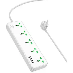 Подовжувач мережі Hoco AC13A на 5 розеток 3USB/1Type-C 10A 250V 1.5 м 2500W білий - мініатюра 2