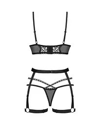 Комплект Obsessive Blomentis 3-pcs set, XS/S, м’який ліф, стрінги зі стрепами, пояс із гартерами - мініатюра 4