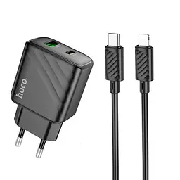 Мережевий зарядний пристрій Hoco CS23A Sunlight dual-port PD30W+QC3.0 charger set(C to iP) чорний - мініатюра 3