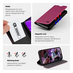 Чехол-книжка для Motorola G55 5G, OneFold Case, бордовый, из экокожи (PU) и TPU, с магнитом, с подставкой и отделением для карт, трансформируется в подставку, противоударный, защита всего корпуса, ArmorStandart (ARM81235) - мініатюра 4