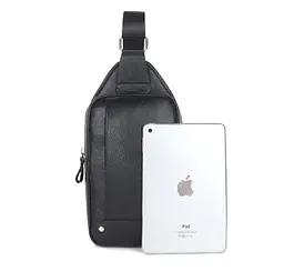 Сумка слінг чоловіча нагрудна шкіряна чорна на кожен день (1343) - мініатюра 4