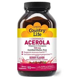 Натуральна добавка Country Life Acerola 500 mg, 90 жувальних таблеток - Ягоди