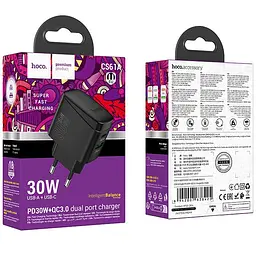 МЗП Hoco CS61A Bright PD30W+QC3.0 (1USB-A/1C) Black - мініатюра 6
