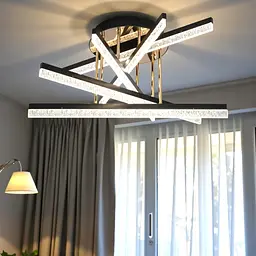 Сучасна стельова LED-люстра Diasha SX1009/5BK, чорна із золотистими акцентами, 72W, акрилові світлові планки - мініатюра 2