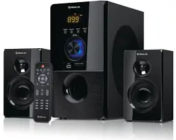 Колонки 2.1 REAL-EL M-555 Black, сателіти 2 x 12.5 Вт, сабвуфер 30 Вт, МДФ, Bluetooth, FM-тюнер, USB/SD, дисплей, живлення від мережі 220V, керування спереду + пульт ДК - мініатюра 1