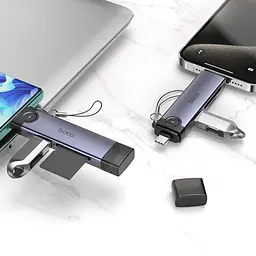 Кардрідер Hoco HB56B Victory Type-C/iP 3-in-1 card reader Black - мініатюра 3