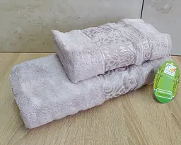 Набір турецьких бамбукових махрових рушників Cestepe 50х90+70х140 Bamboo Damaks Lila - мініатюра 2