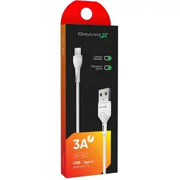 Дата кабель USB 2.0 AM to USB-C 1.0m White Grand-X (PC-03W) - мініатюра 3