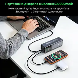 Повербанк 20000mAh Choetech B1012 Grey 100W з EU адаптером QC3.0 PD3.0, вбудований кабель (43-00164) - мініатюра 6