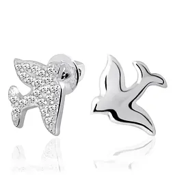 Сережки-пусети з гвинтовою закруткою з білого золота Пташки (з4872)