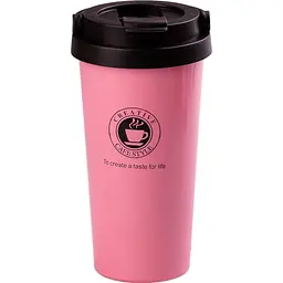 Термочашка Creative Cafe Style 500 мл з ручкою, рожевий Happy Life HPGM501P - мініатюра 2