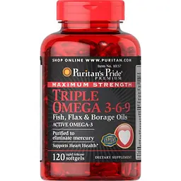 Комплекс жирних кислот Puritans Pride Triple Omega 3-6-9 Maximum Strength Fish Flax Borage Oils 120 softgels
