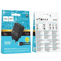 МЗП Hoco CS95A Leader PD30W+QC3.0 (1USB-A/1C) + кабель Type-C to Type-C Black - мініатюра 2