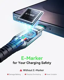 Кабель нейлоновий INIU DI-D5CC USB-C 100 Вт швидка зарядка 2 м чорний (SKU-171) - мініатюра 7