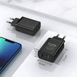 Зарядний пристрій Vention 2xUSB 38W (USB-C+USB-A) PD+QC3.0 Чорний (FBIB0-EU) - мініатюра 2