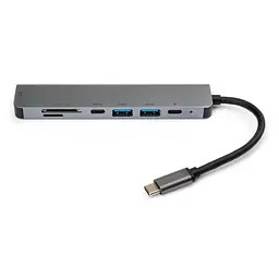 Концентратор Vinga Type-C to 4K HDMI+2*USB3.0+SD+TF+PD+USB-C 3.1 Gen1 aluminium (VCPHTC7AL) - мініатюра 4