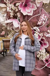 Жіноча сорочка для вагітних стилю oversize в клітинку для майбутніх мам Siena XXL - 3XL (50 - 52) Lullababe сірий - мініатюра 6