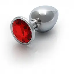 Металева анальна пробка Round Gem, розмір М колір: сріблястий/червоний Ouch! (Нідерланди) Ouch! OU533609 103121 - мініатюра 1