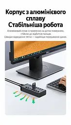 USB-хаб із заряджанням UGREEN CM481 до USB-A комп’ютера через вхід USB-C 7 портів USB-A 3.0 до 5 Гбіт/с BC 1.2 на портах 4–7 сумарно 5 В до 3,5 А живлення DC від комплектного адаптера окремі вимикачі й індикатори портів захист від зворотного й надмірного струму та короткого замикання Windows Mac OS Linux без драйверів сумісний зі старішою USB-периферією знімний кабель USB-A ↔ USB-C 1 м у комплекті алюмінієвий корпус сірий із чорними торцями (90307) - мініатюра 8