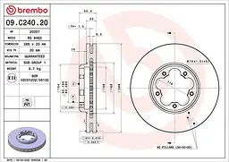 Диск гальмівний вентильований Ford Transit, Tourneo V362 12-25р Brembo (09.C240.20)