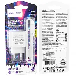 МЗП Hoco C109A Fighter PD20W (1USB-C) + кабель Type-C to Type-C White - мініатюра 6