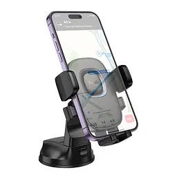 Автотримач для телефону HOCO H76 Crown one-button car holder(center console) чорний металево-сірий - мініатюра 3