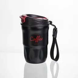 Термочашка Coffee 400 мл з ремінцем та відкидною кришкою-клапаном Yiwu чорний - мініатюра 3