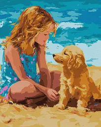 Картина за номерами Люди. Дівчина з песиком 40x50 см Ідейка KHO 8491