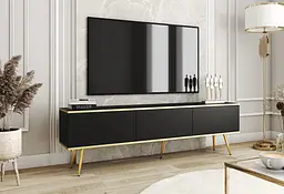 Тумба під телевізор Perfect Home Оро / Oro 3-дверна з золотими ніжками RTV175 Чорний (PFH-091321)