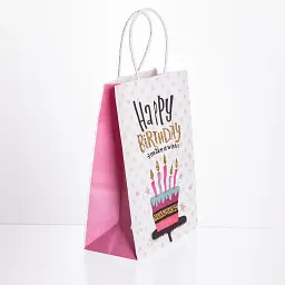 Подарунковий пакет Yiwu Happy Birthday 15x8x21 см 12 штук в упаковці рожевий з білим HP-10359-23PK - мініатюра 3