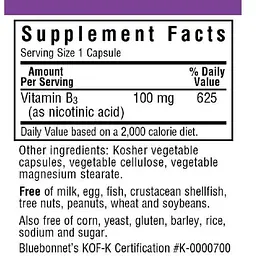 Вітамін В3 нiацин Bluebonnet Nutrition 100 мг 90 вегетаріанських капсул - мініатюра 2