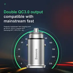 Адаптер автомобільний BASEUS Square metal QC3.0 2 USB 30 W 5 A CCALL-DS01 - мініатюра 2