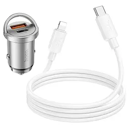 Автомобільний комплект - адаптер і кабель HOCO NZ10 45 W usb-c - lightning сріблястий