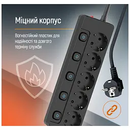 Мережевий фільтр живлення ColorWay CW-PSEA55SBK 5 розеток5м (CW-PSEA55SBK) - мініатюра 2