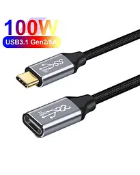 Удлинитель No BrandType-C Straight 100W 5A USB 3.2 Gen 2 Thunderbolt 4k 60hz 2 м Черный (5A2M100W4K60HZUSB) - миниатюра 2