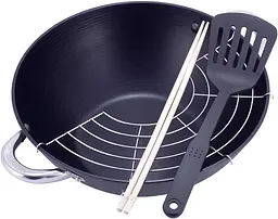 Котел чавунний "Wok", з антипригарним покриттям та аромо-кришкою Kamille Ø14,5Ø32х11см kuh0007267 - мініатюра 3