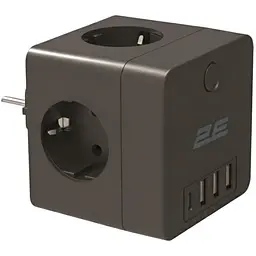 Мережевий адаптер 2E 4XSchuko, 3хUSB-A, 1хUSB-C, black